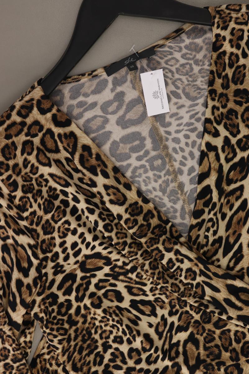 She Schlauchkleid Gr. 40 mit Tierdruck 3/4 Ärmel braun aus Polyester