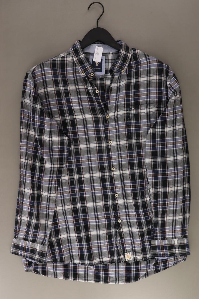 Pierre Cardin Karohemd für Herren Gr. XL kariert Langarm blau aus Baumwolle