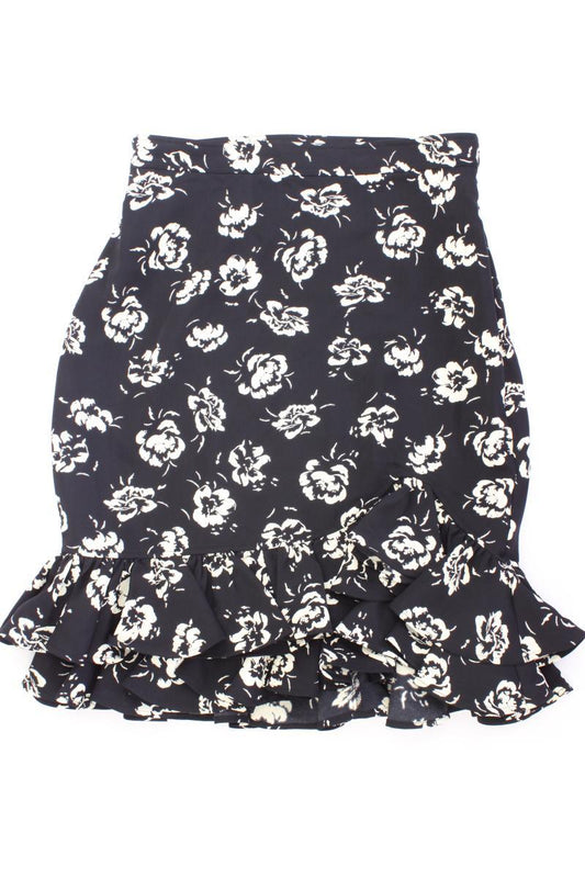 Polo Ralph Lauren Midirock Gr. UK 8 (XS) mit Blumenmuster schwarz aus Polyester