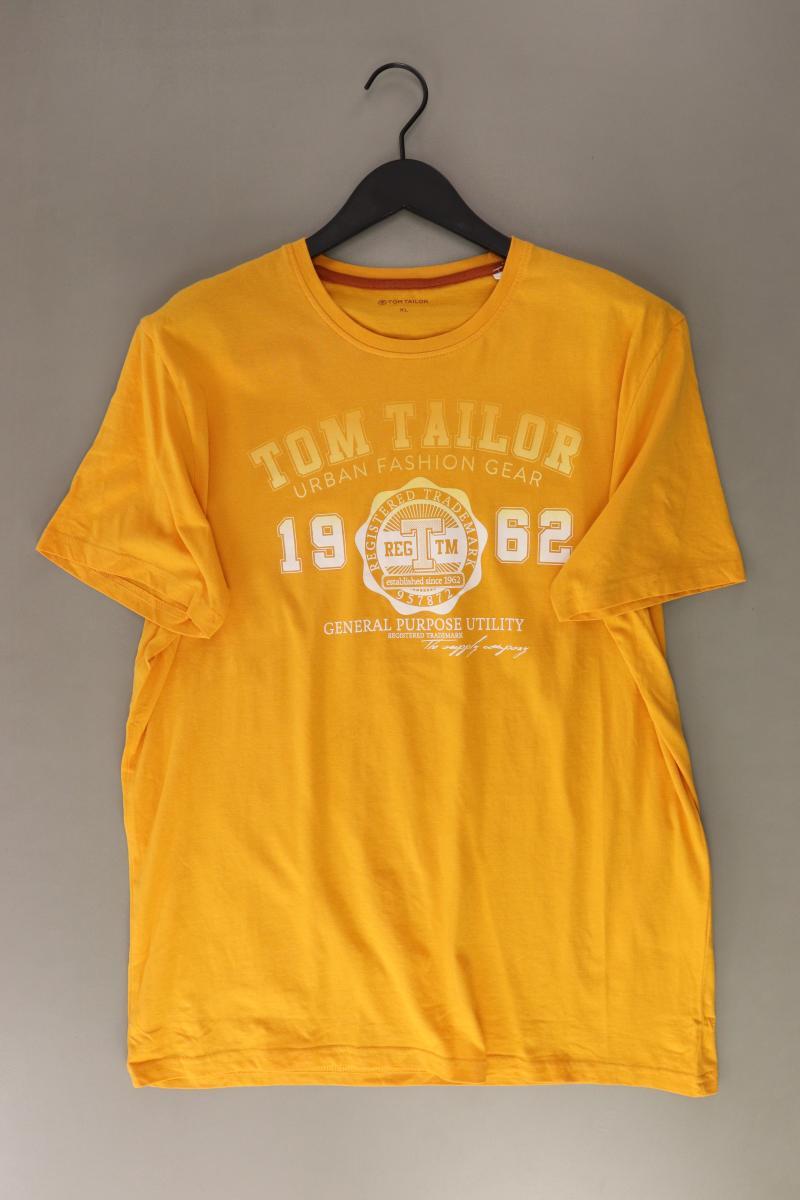 Tom Tailor Printshirt für Herren Gr. XL Kurzarm gelb aus Baumwolle