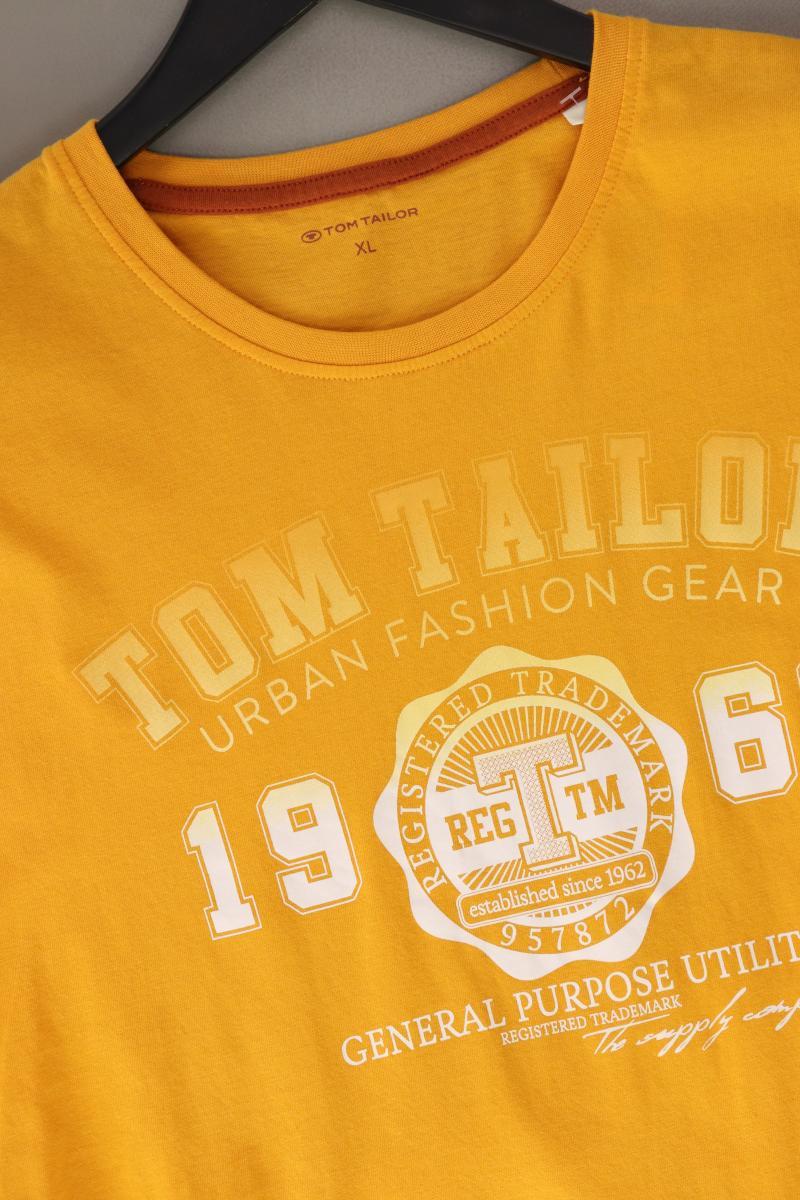 Tom Tailor Printshirt für Herren Gr. XL Kurzarm gelb aus Baumwolle