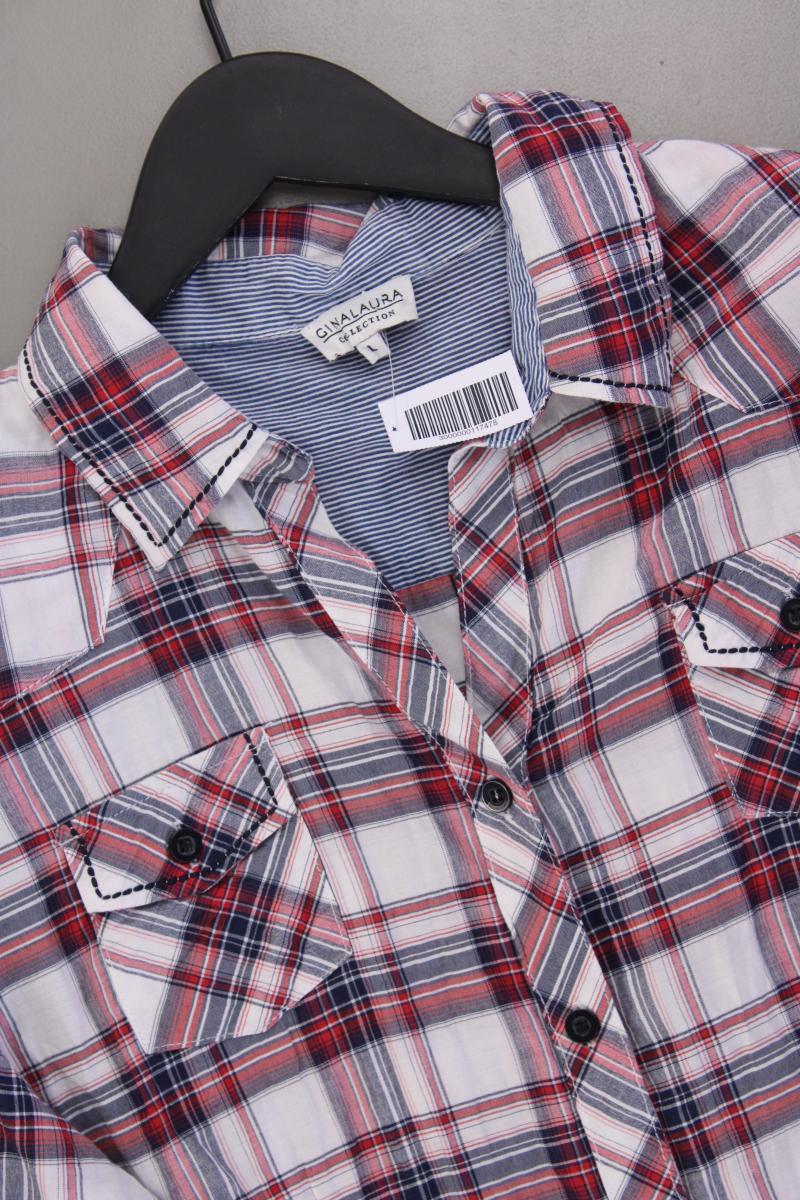 Gina Laura Karobluse Gr. L kariert Kurzarm rot aus Baumwolle