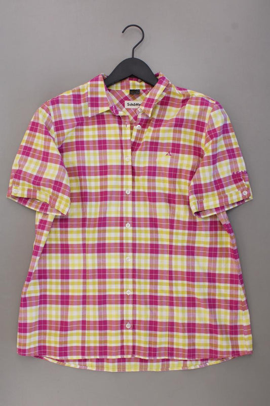 Schöffel Karobluse Gr. 44 kariert Kurzarm pink aus Baumwolle