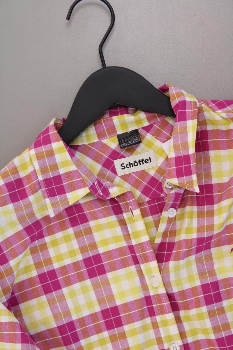 Schöffel Karobluse Gr. 44 kariert Kurzarm pink aus Baumwolle