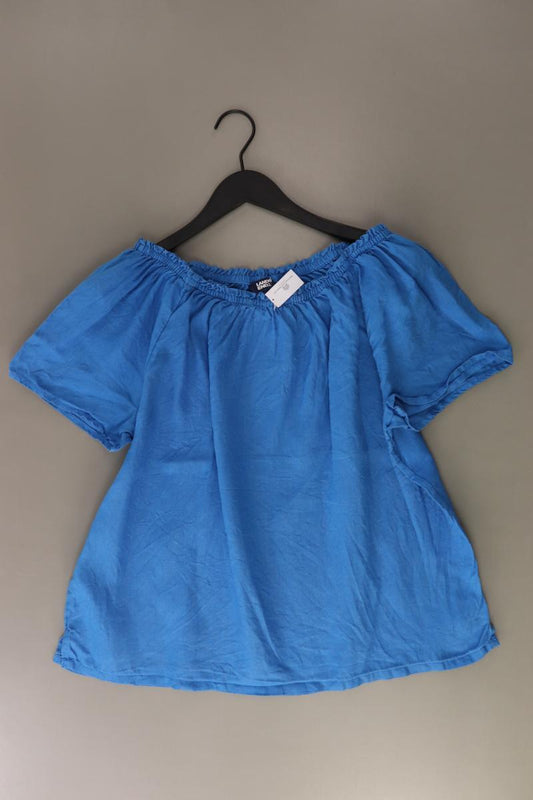 Lands' End Kurzarmbluse Gr. L mit Carmen-Ausschnitt blau aus Baumwolle