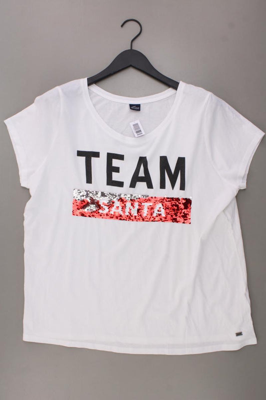 Arizona Weihnachtsshirt Gr. 48/50 Kurzarm mit Pailletten weiß aus Baumwolle