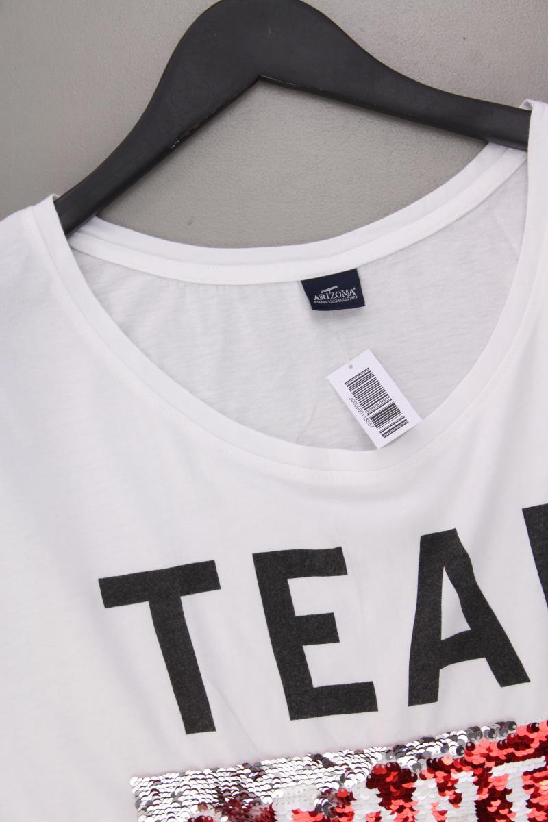 Arizona Weihnachtsshirt Gr. 48/50 Kurzarm mit Pailletten weiß aus Baumwolle