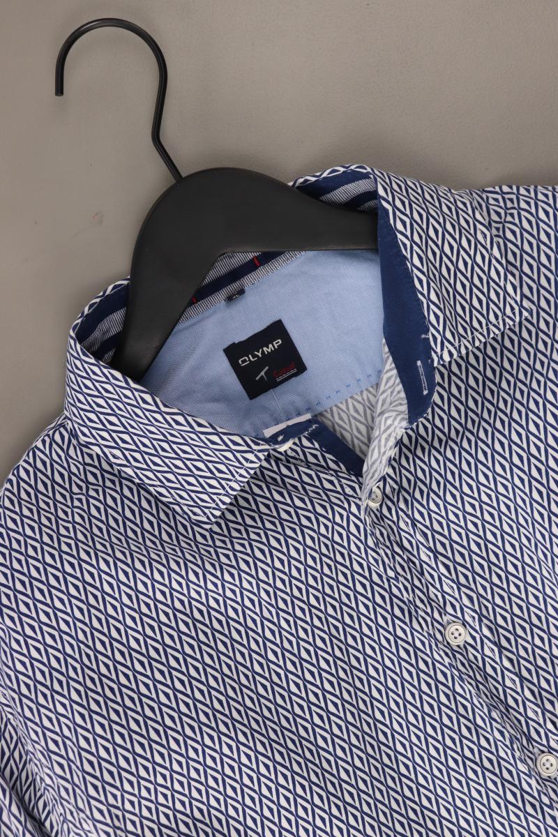 Olymp Langarmhemd für Herren Gr. XL geometrisches Muster blau aus Baumwolle