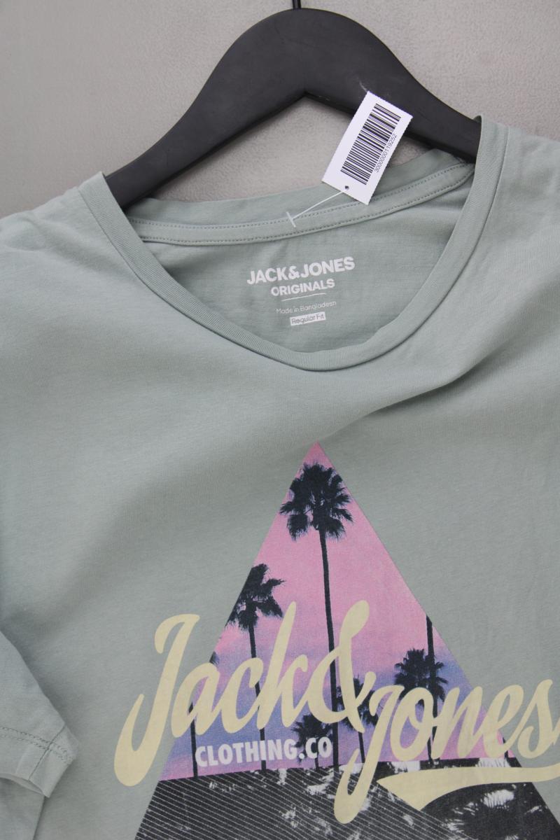 Jack & Jones T-Shirt salbeifarben für Herren Gr. M Kurzarm grün aus Baumwolle