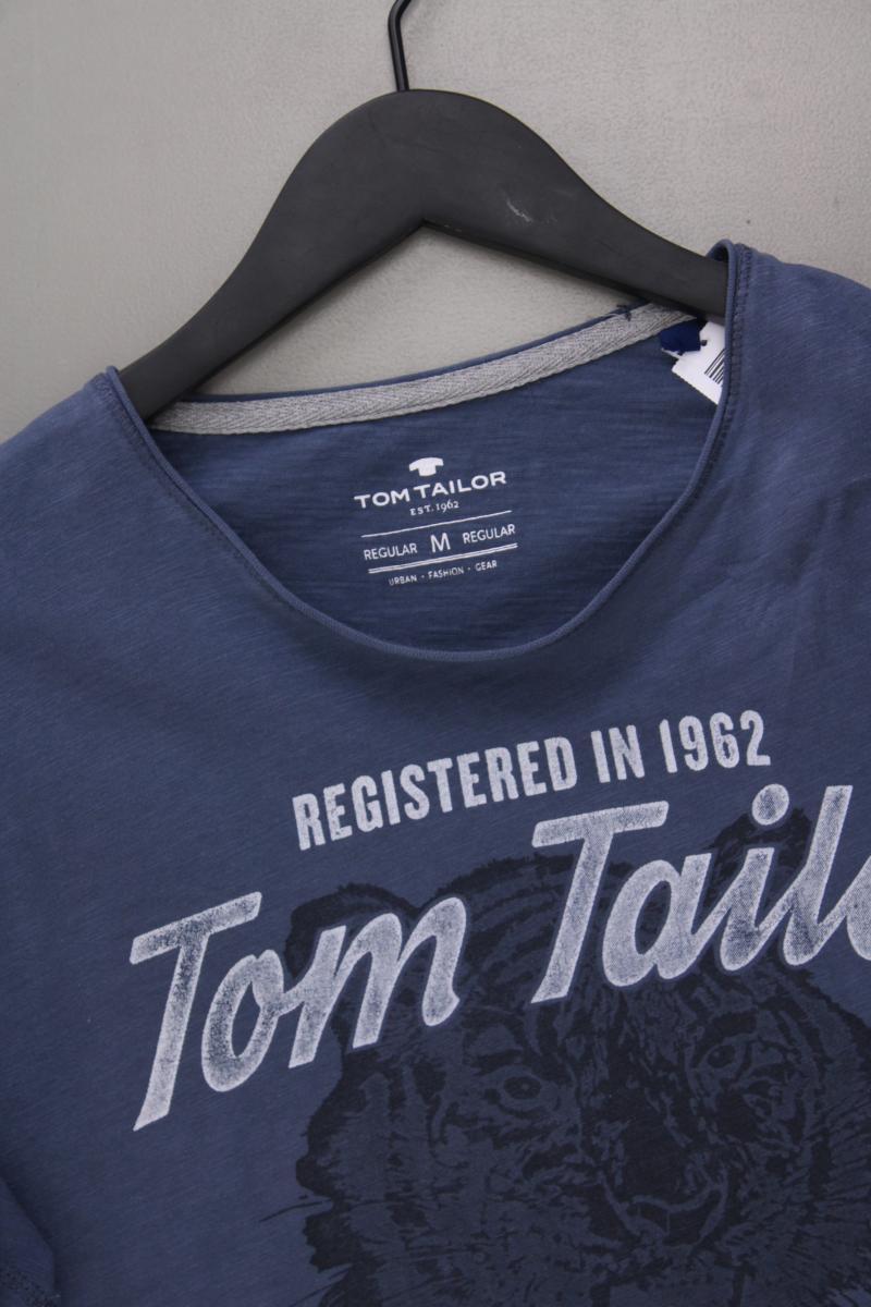 Tom Tailor Printshirt für Herren Gr. M Kurzarm blau aus Baumwolle