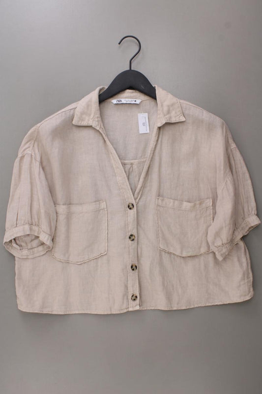 Zara Leinenbluse Gr. L Kurzarm creme