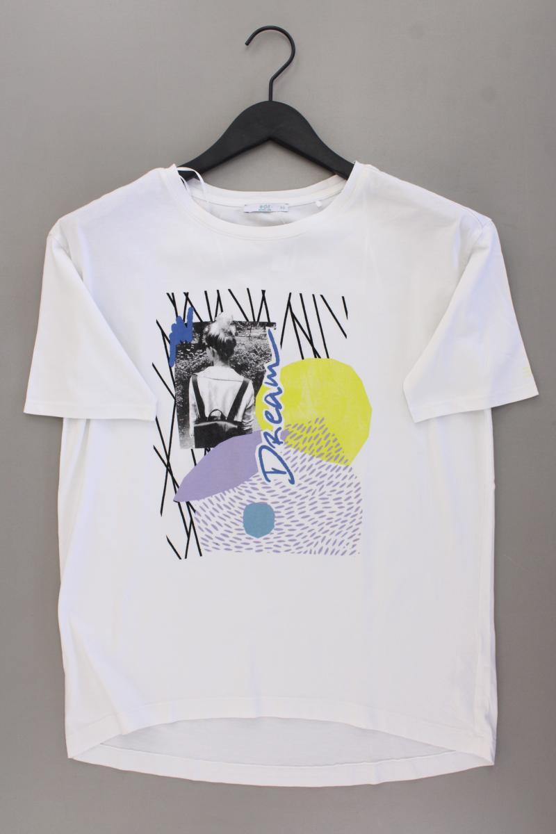 edc by Esprit Printshirt Gr. XS neuwertig Kurzarm weiß aus Baumwolle