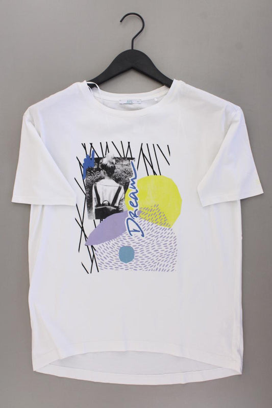 edc by Esprit Printshirt Gr. XS neuwertig Kurzarm weiß aus Baumwolle