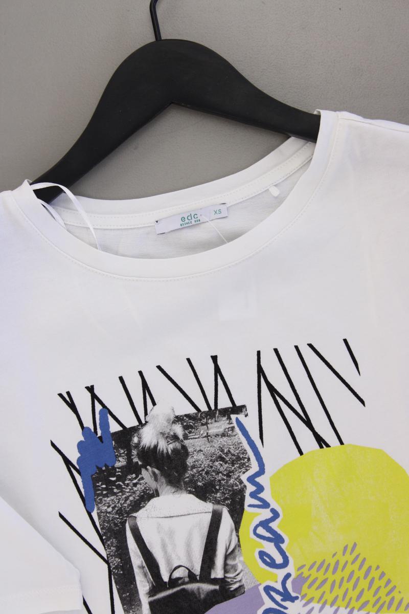 edc by Esprit Printshirt Gr. XS neuwertig Kurzarm weiß aus Baumwolle
