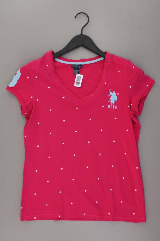 U.S. Polo Assn Shirt mit V-Ausschnitt Gr. L Kurzarm pink aus Baumwolle