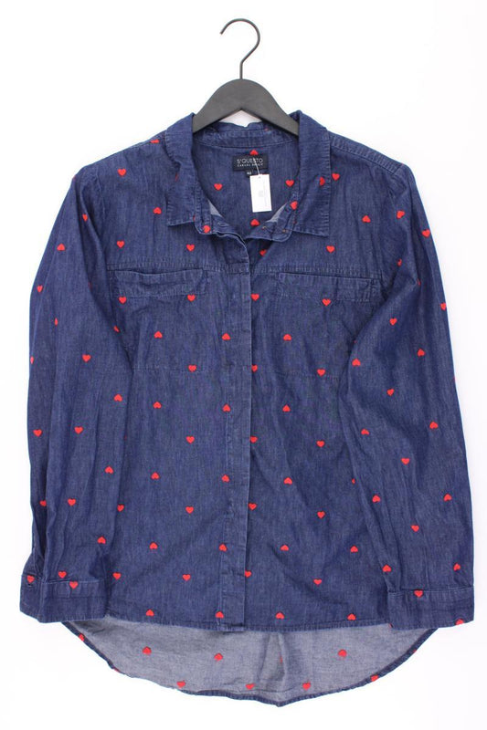 s'questo Bluse mit Herzmuster Gr. 42 Langarm blau aus Baumwolle
