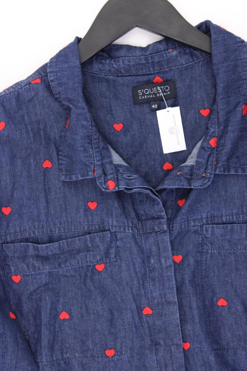 s'questo Bluse mit Herzmuster Gr. 42 Langarm blau aus Baumwolle
