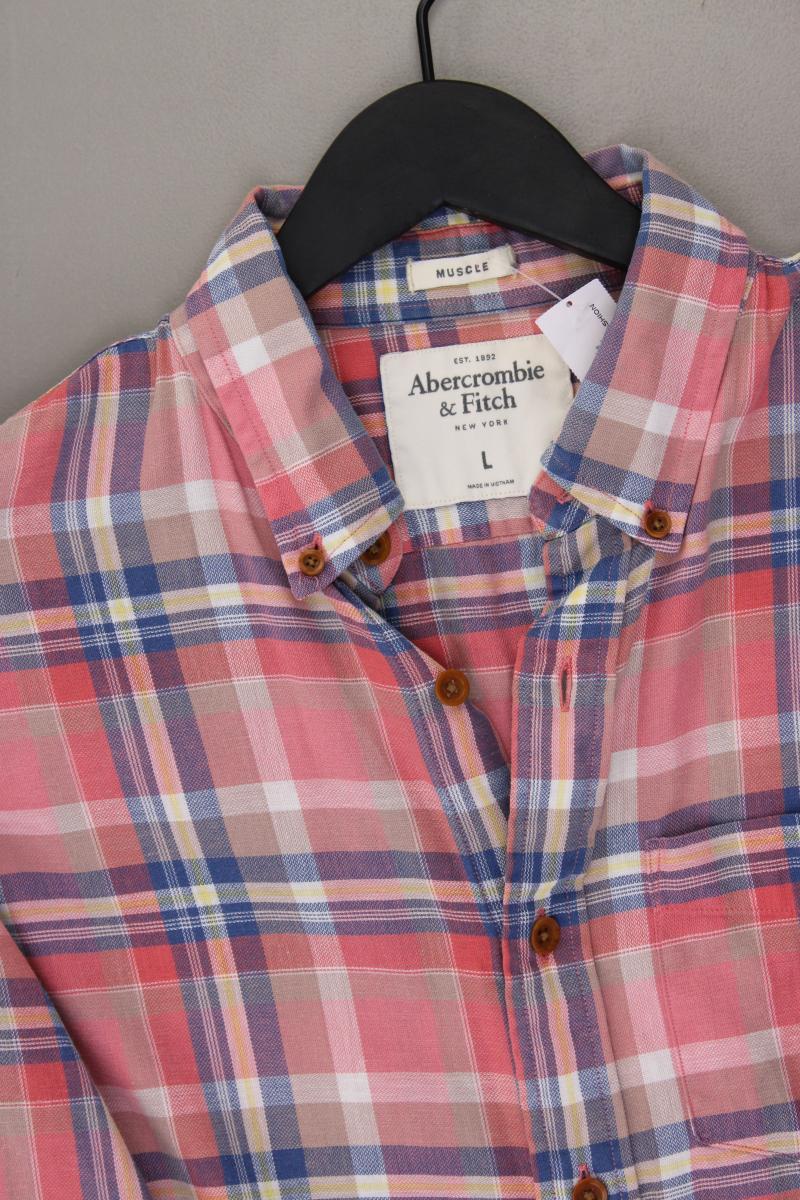 Abercrombie & Fitch Langarmhemd Muscle Fit für Herren Gr. L kariert rosa
