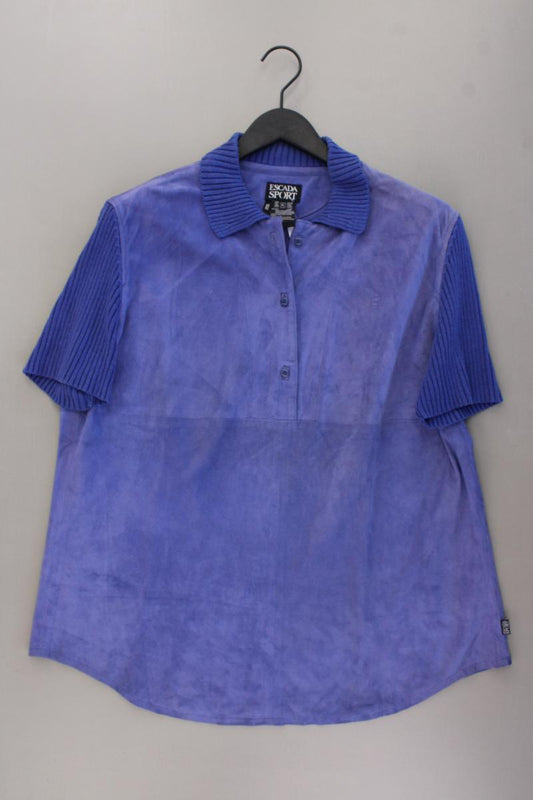 Escada Sport Shirt aus Ziegenveloursleder Gr. XL Kurzarm Vintage blau