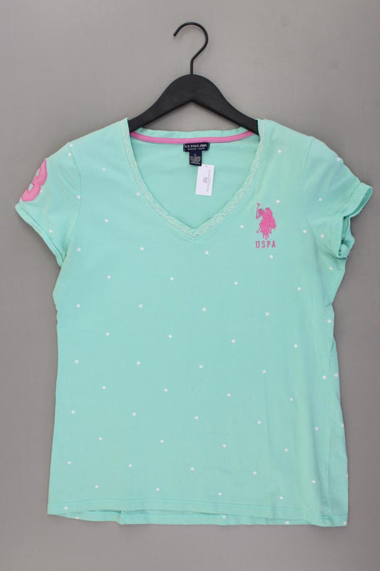 U.S. Polo Assn Shirt mit V-Ausschnitt Gr. L Kurzarm blau aus Baumwolle
