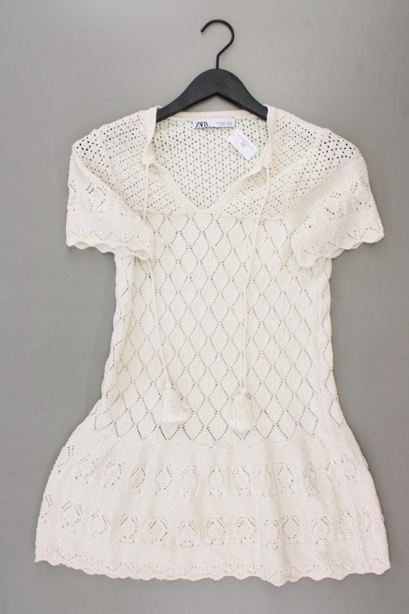 Zara Strickkleid Gr. S Kurzarm creme aus Polyester