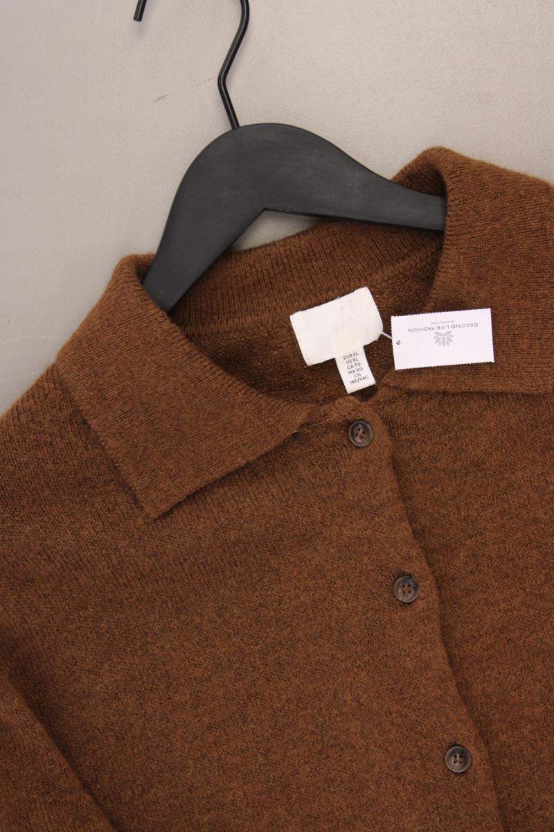 H&M Strickjacke mit Wolle Gr. XL Langarm braun aus Polyester