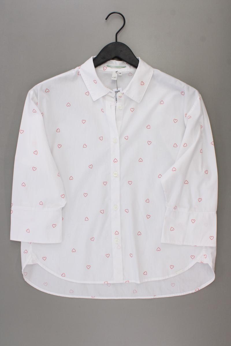 QS by s.Oliver Bluse mit Herzmuster Gr. 38 neuwertig 3/4 Ärmel weiß