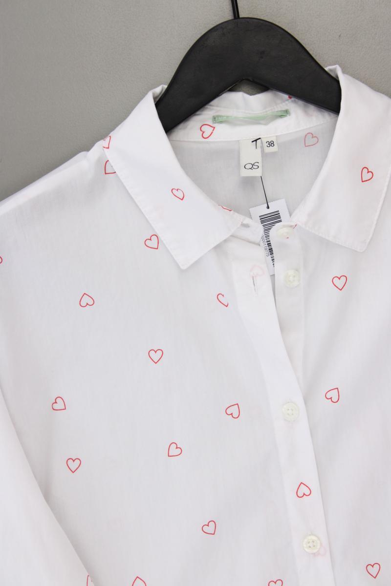 QS by s.Oliver Bluse mit Herzmuster Gr. 38 neuwertig 3/4 Ärmel weiß