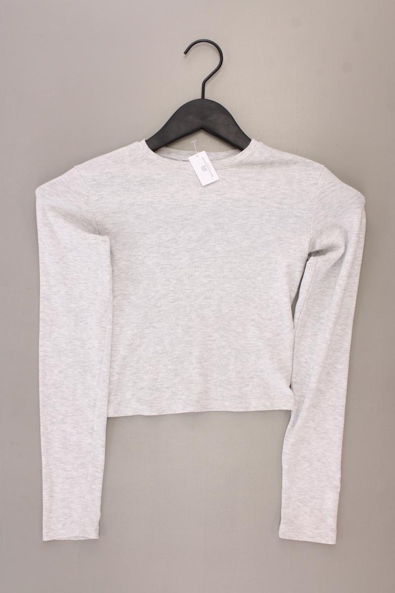 Bershka Cropped Shirt Gr. XS Langarm grau aus Baumwolle