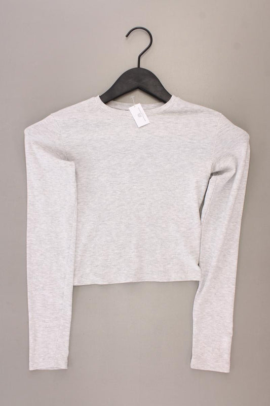 Bershka Cropped Shirt Gr. XS Langarm grau aus Baumwolle