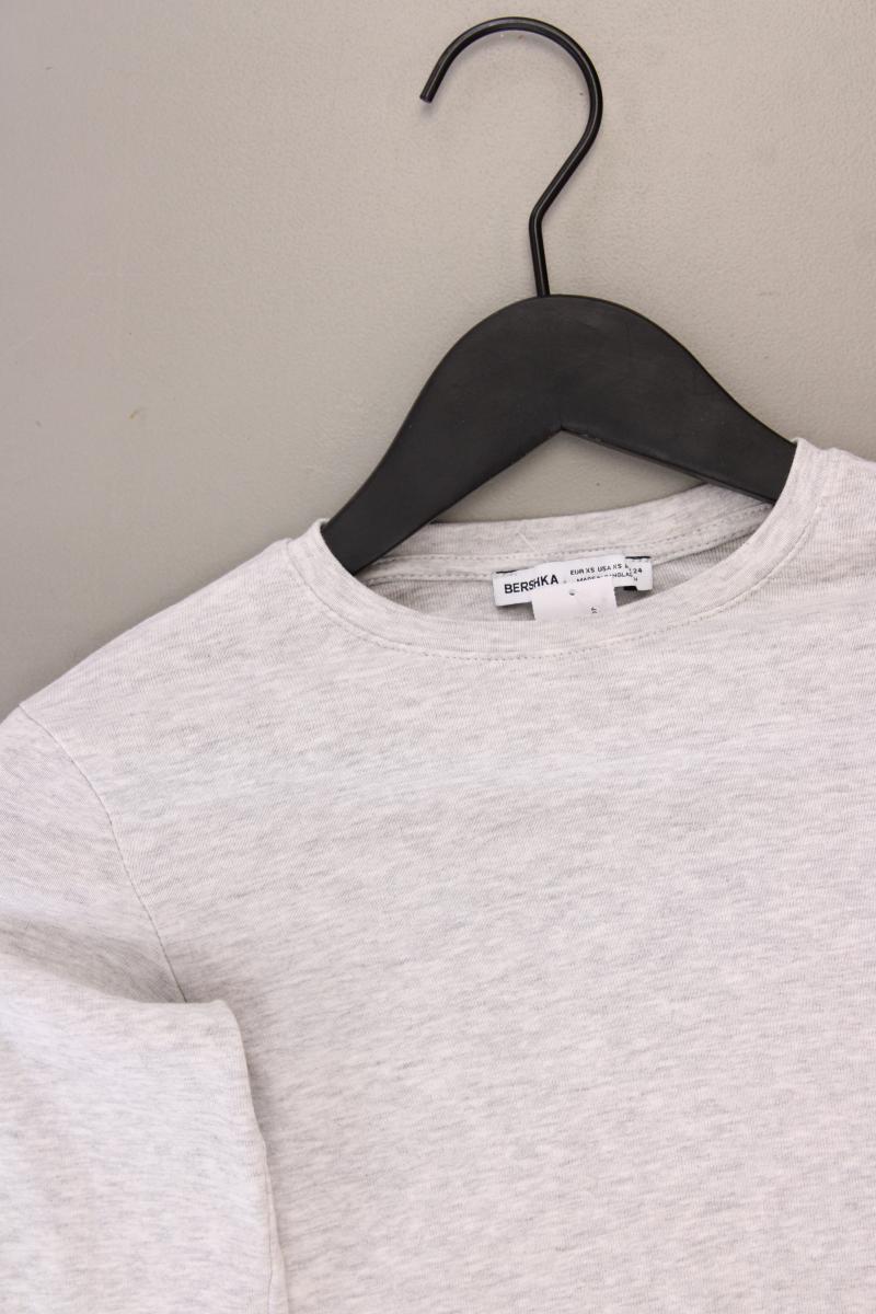 Bershka Cropped Shirt Gr. XS Langarm grau aus Baumwolle