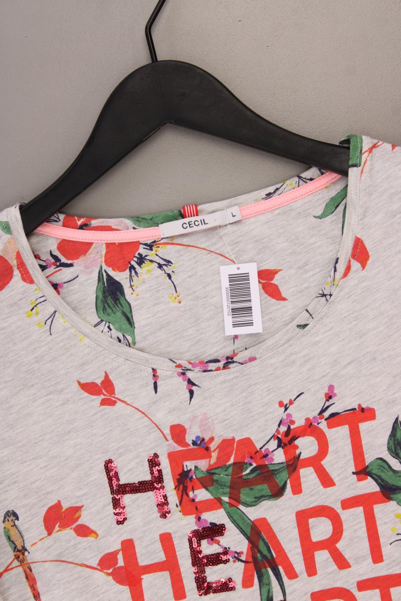 Cecil Printshirt Gr. L mit Blumenmuster Kurzarm mehrfarbig