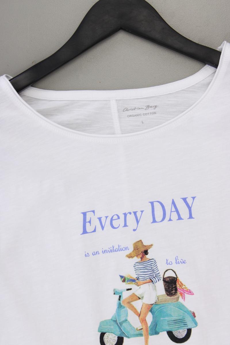 Christian Berg Printshirt Gr. L Kurzarm weiß aus Baumwolle