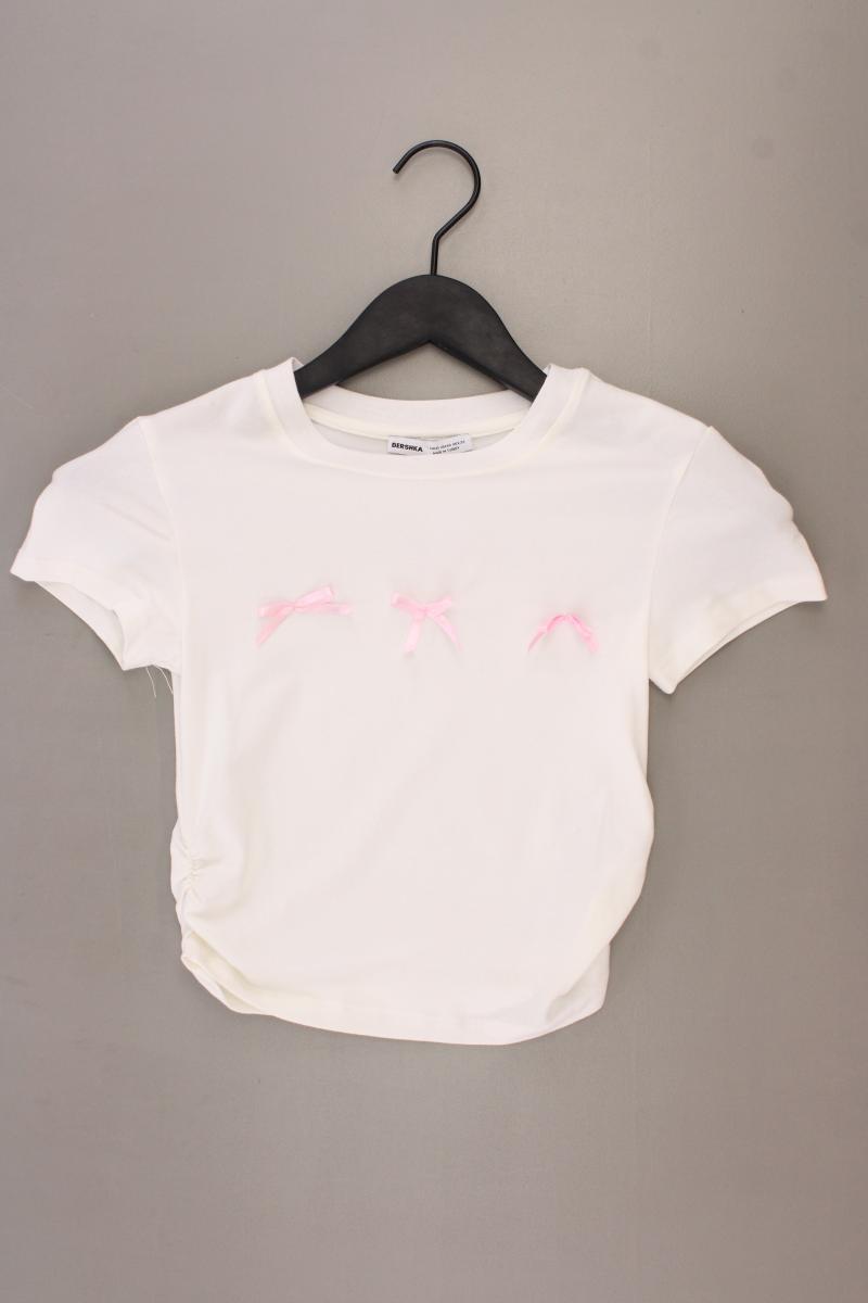 Bershka Cropped Shirt Gr. XS Kurzarm creme aus Baumwolle