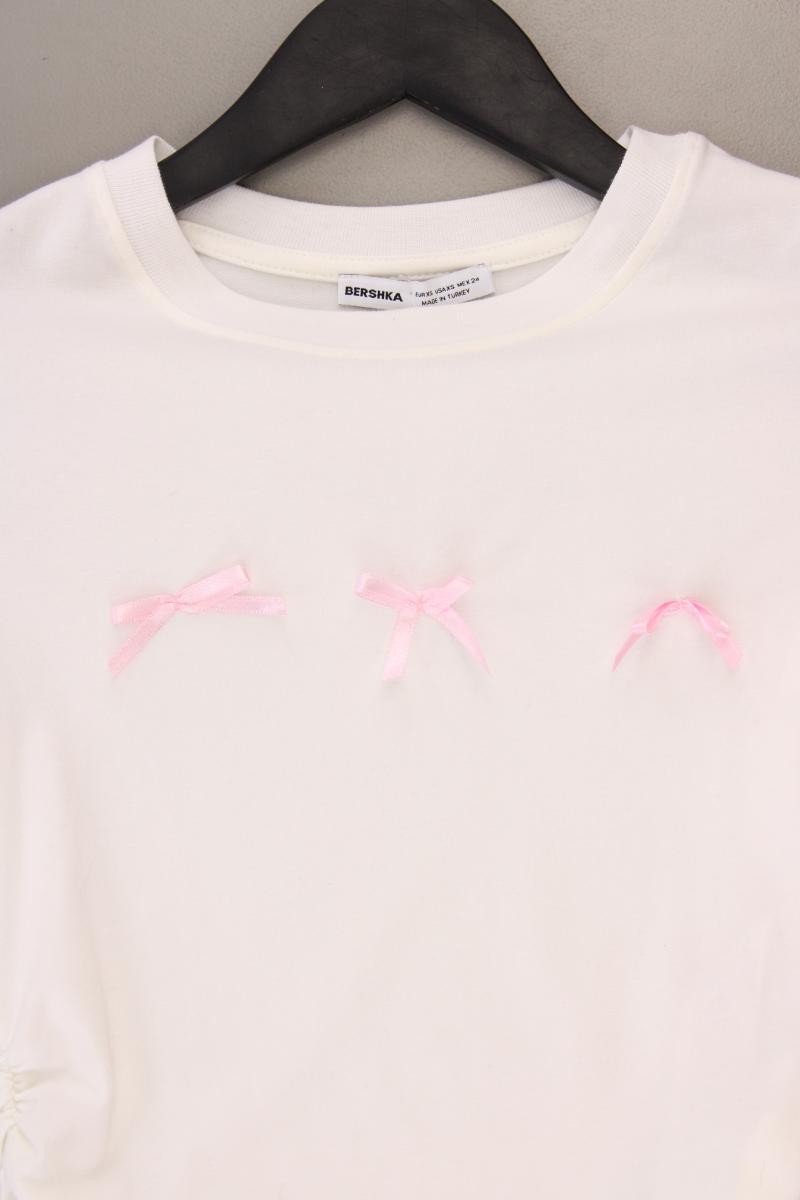 Bershka Cropped Shirt Gr. XS Kurzarm creme aus Baumwolle