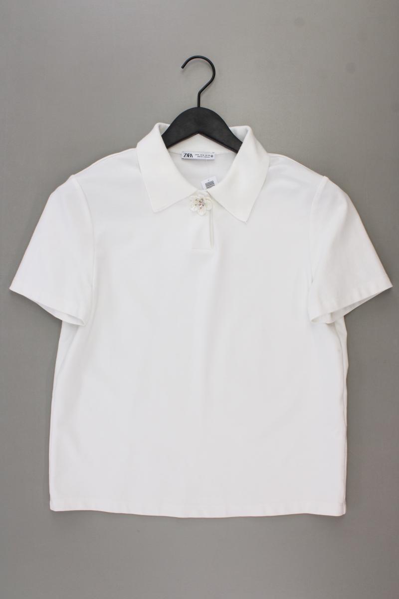 Zara Poloshirt Gr. M Kurzarm weiß aus Viskose