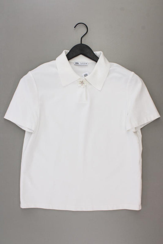 Zara Poloshirt Gr. M Kurzarm weiß aus Viskose