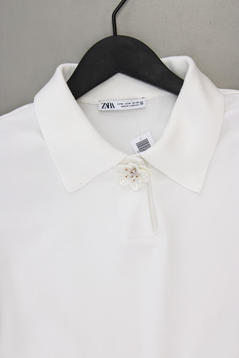 Zara Poloshirt Gr. M Kurzarm weiß aus Viskose