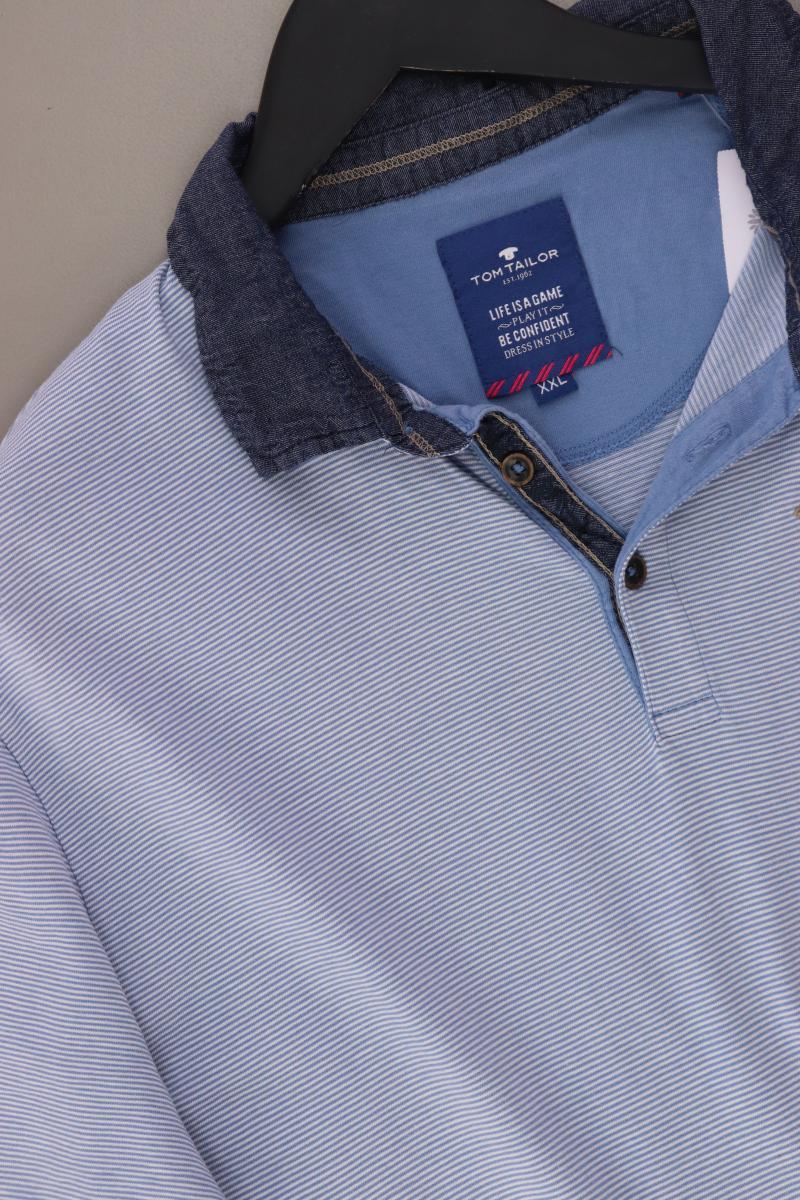 Tom Tailor Poloshirt für Herren Gr. XXL gestreift Kurzarm blau aus Baumwolle