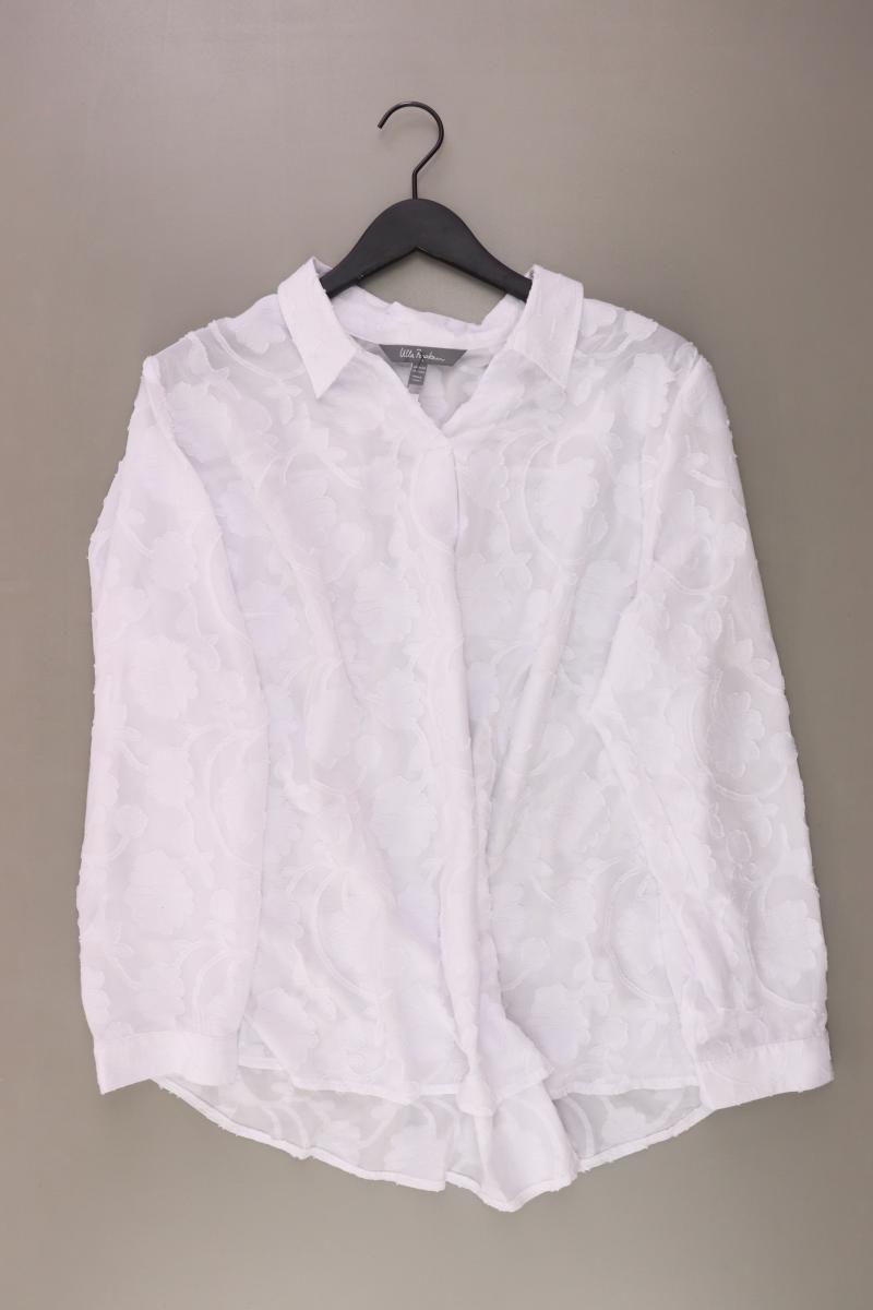 Ulla Popken Langarmbluse Gr. 46/48 mit Blumenmuster weiß aus Polyester