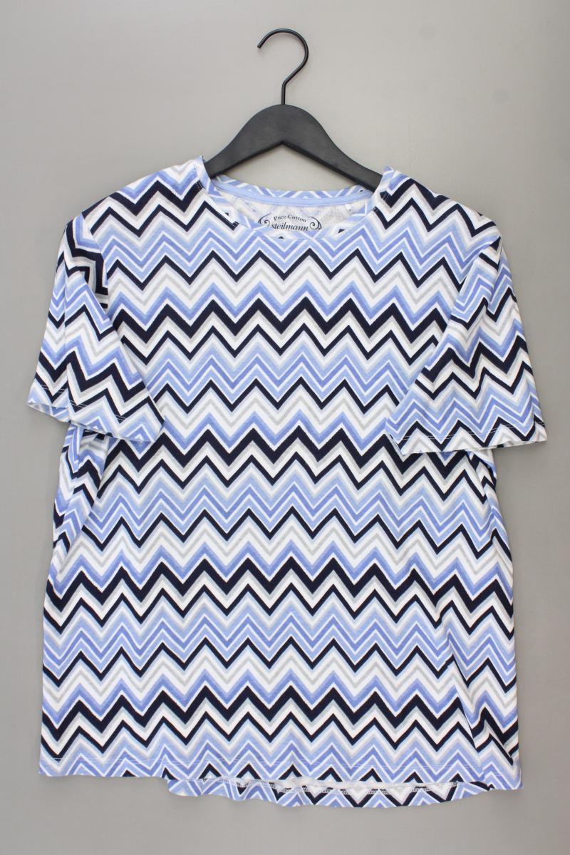 Steilmann Printshirt Gr. 48/50 geometrisches Muster Kurzarm blau aus Baumwolle