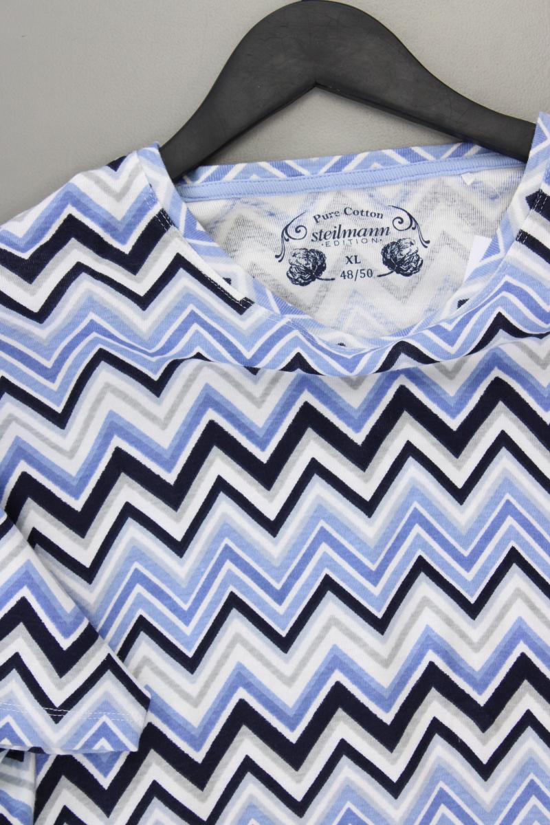 Steilmann Printshirt Gr. 48/50 geometrisches Muster Kurzarm blau aus Baumwolle