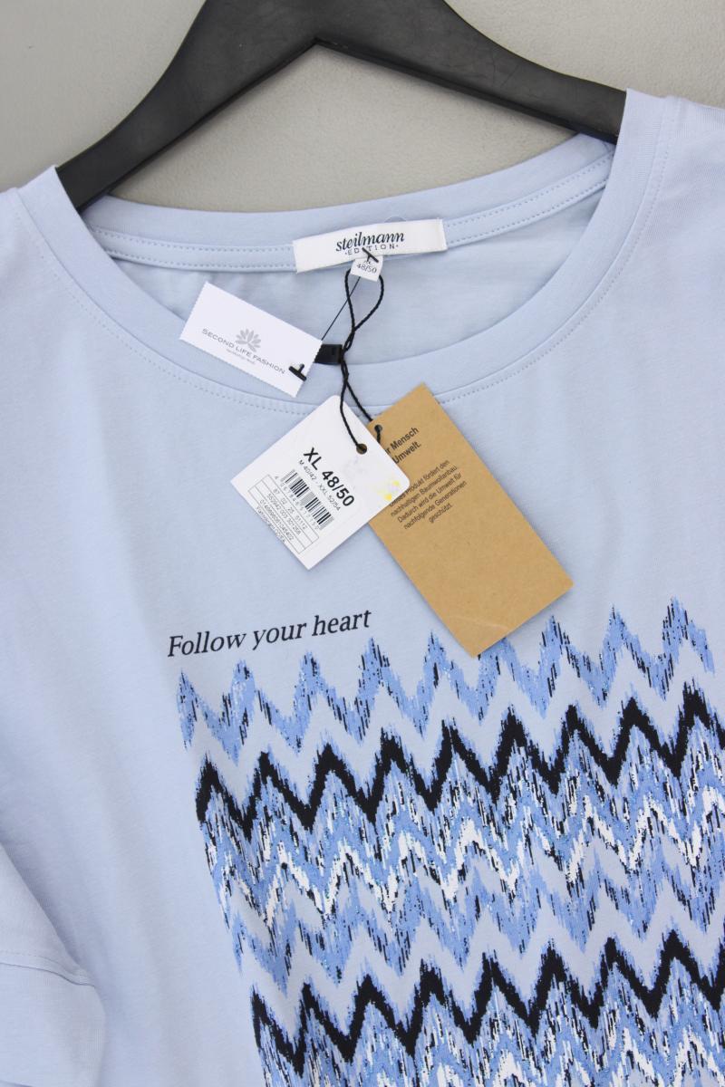 Steilmann Printshirt Gr. 48/50 neu mit Etikett Kurzarm blau aus Baumwolle