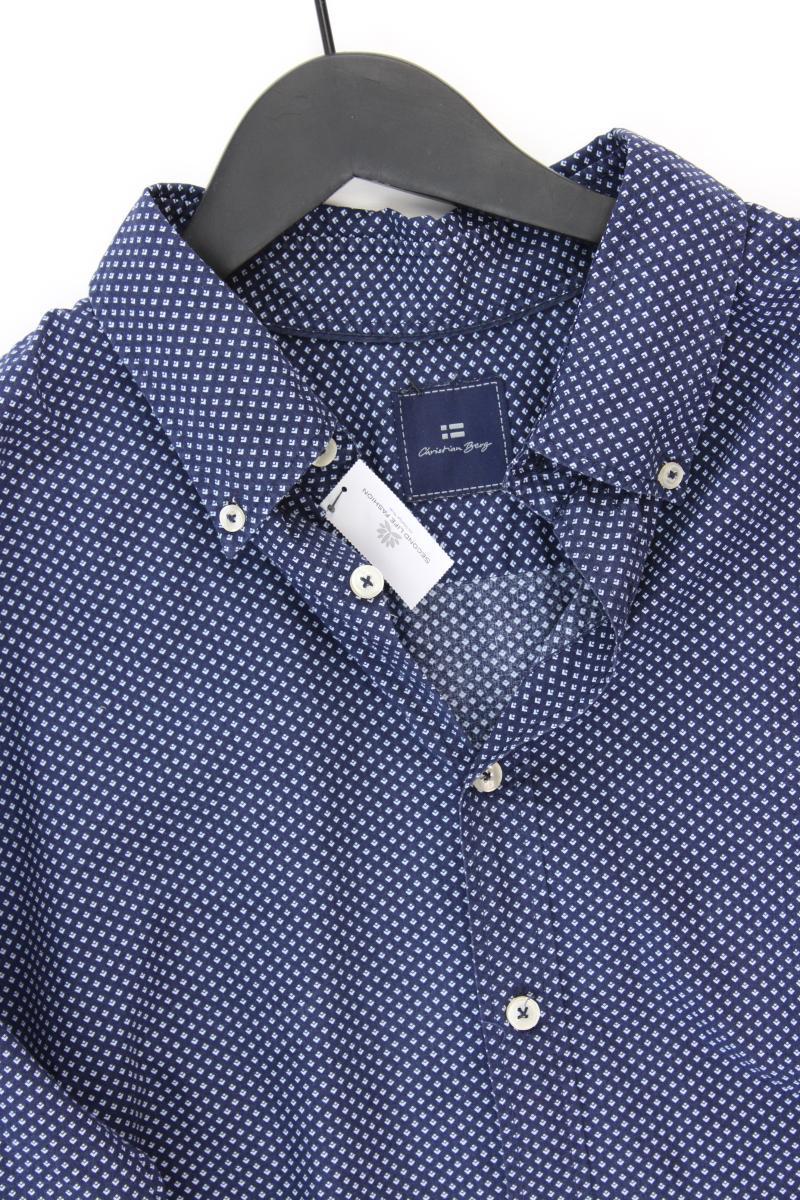 Christian Berg Langarmhemd für Herren Gr. XXL blau aus Baumwolle
