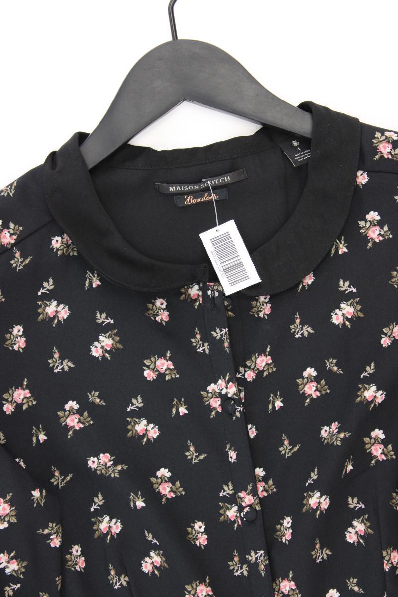 Maison Scotch Midikleid Gr. 36 mit Blumenmuster 3/4 Ärmel schwarz aus Polyester