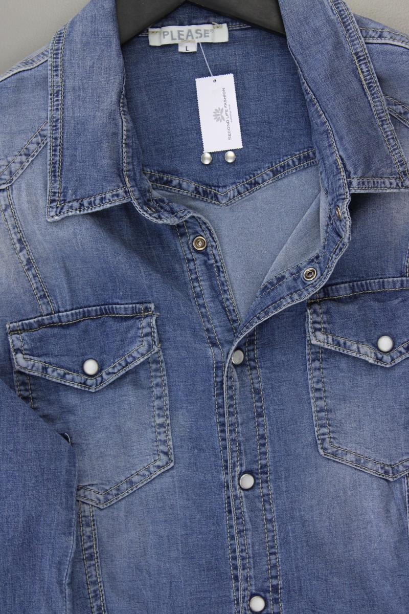 Please Jeansbluse Gr. L Langarm blau aus Baumwolle