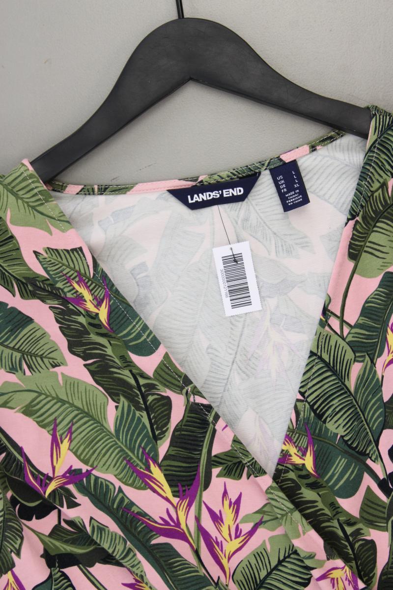 Lands' End Jerseykleid Gr. L neuwertig Kurzarm mehrfarbig aus Baumwolle