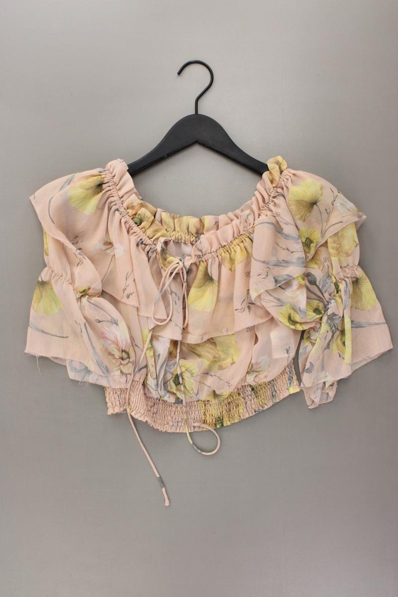 H&M Crop Bluse Gr. 42 mit Blumenmuster 3/4 Ärmel mit Carmen-Ausschnitt rosa