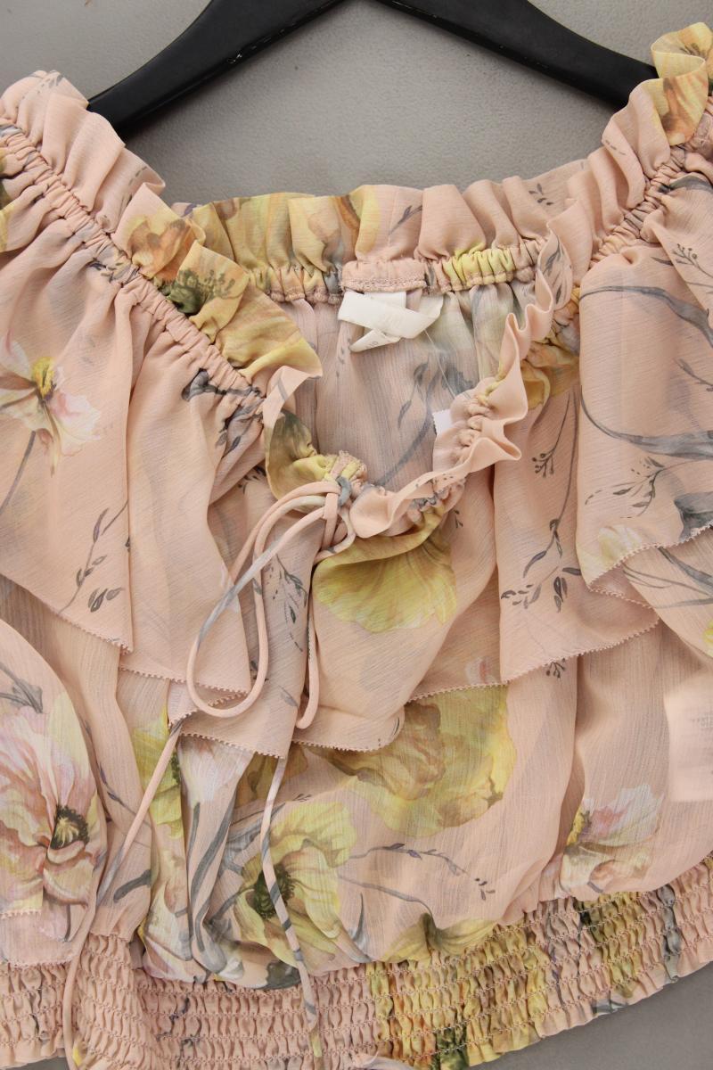 H&M Crop Bluse Gr. 42 mit Blumenmuster 3/4 Ärmel mit Carmen-Ausschnitt rosa