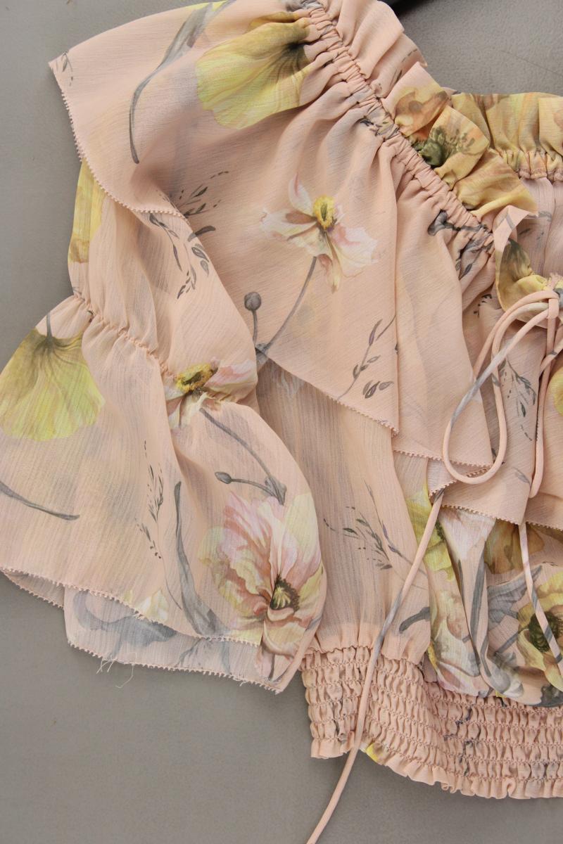 H&M Crop Bluse Gr. 42 mit Blumenmuster 3/4 Ärmel mit Carmen-Ausschnitt rosa